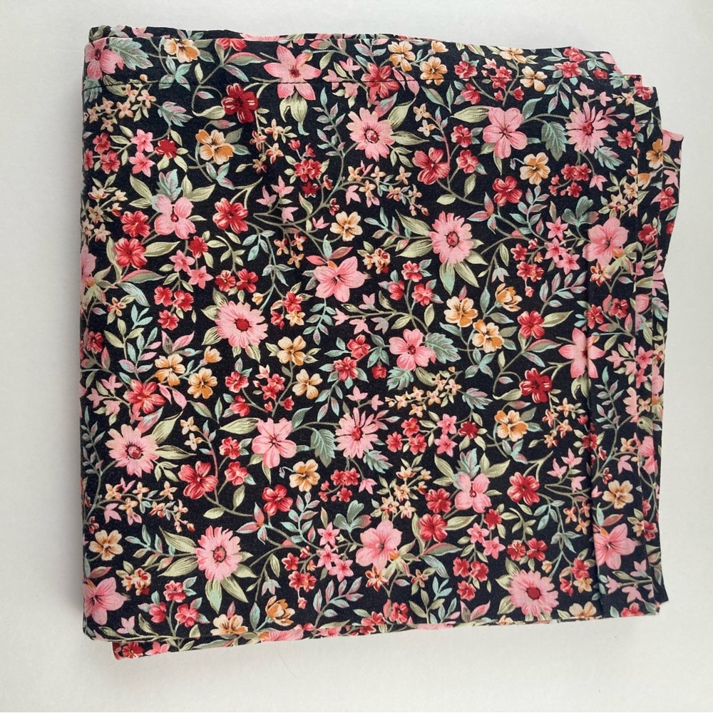 Floral Patterned Fabric for Fiber Arts Crafts Sew Projects Black Flowers Unique